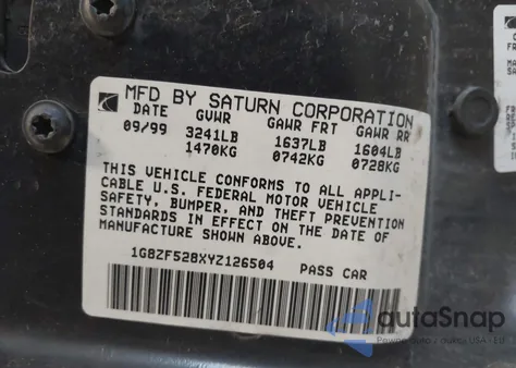 2000 Saturn Sl from USA, damaged, VIN 1G8ZF528XYZ126504